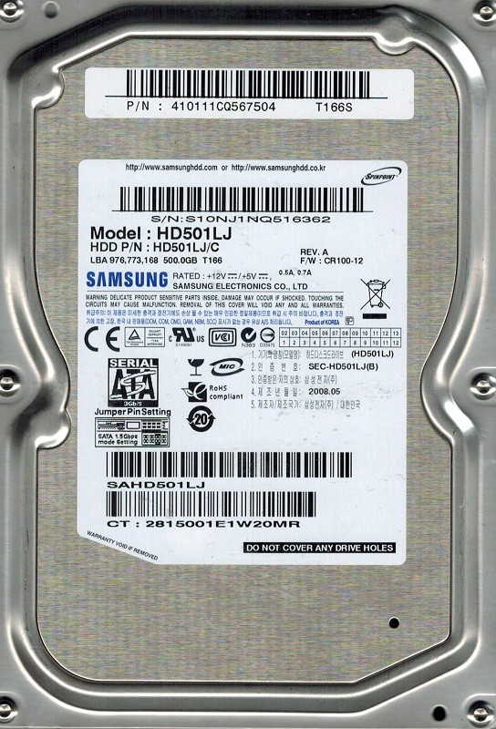 Samsung HD501LJ SPINPOINT 500GB SATA P/N: 410111CQ567504