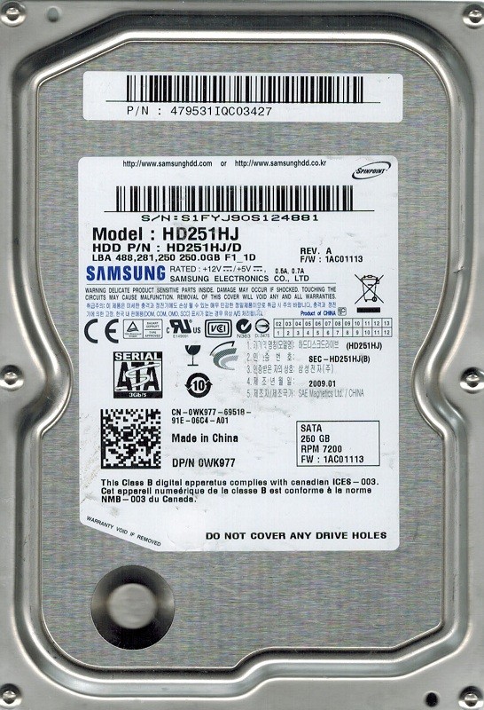 Samsung HD251HJ/D SPINPOINT 250GB P/N: 479531IQC03427