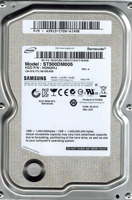 Samsung ST500DM005 HD502HJ 500GB P/N: A3913-C72A-AI4MR
