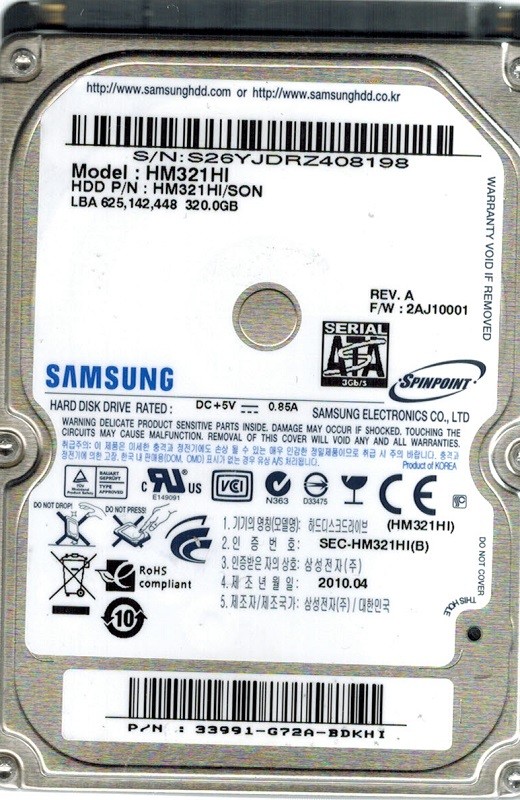 Samsung HM321HI SPINPOINT 320GB P/N: 33991-G72A-BDKHI