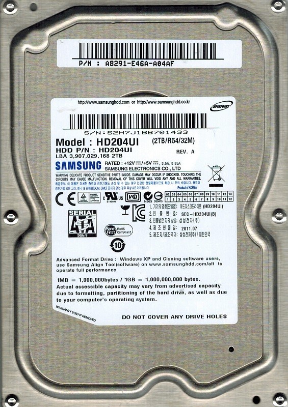 Samsung HD204UI SPINPOINT 2TB SATA P/N: A8291-E46A-A04AF