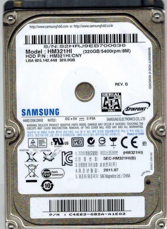 Samsung HM321HI SPINPOINT 320GB P/N: C4662-G82A-A1E02