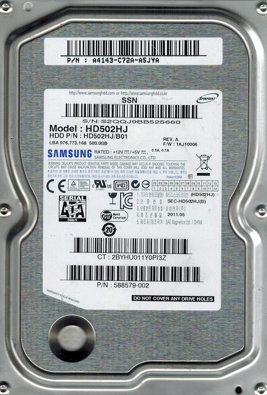 Samsung HD502HJ 500GB SATA P/N: A4143-C72A-A5JYA