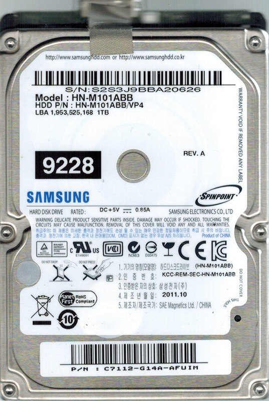 Samsung HN-M101ABB 1TB USB 3.0 P/N:  C7112-G14A-AFUIM