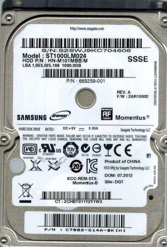 Samsung ST1000LM024 P/N: HN-M101MBB/M 1TB Seagate