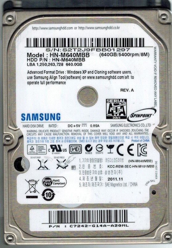 Samsung HN-M640MBB P/N: C7242-G14A-A2QML 640GB