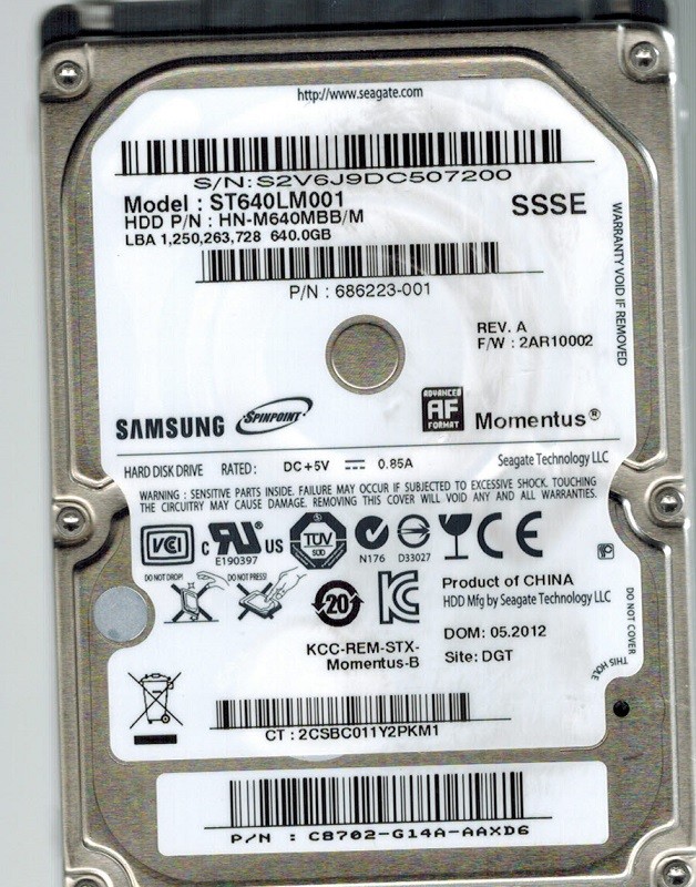 Samsung ST640LM001 HN-M640MBB/M 640GB Seagate P/N: C8702-G14A-AAXD6