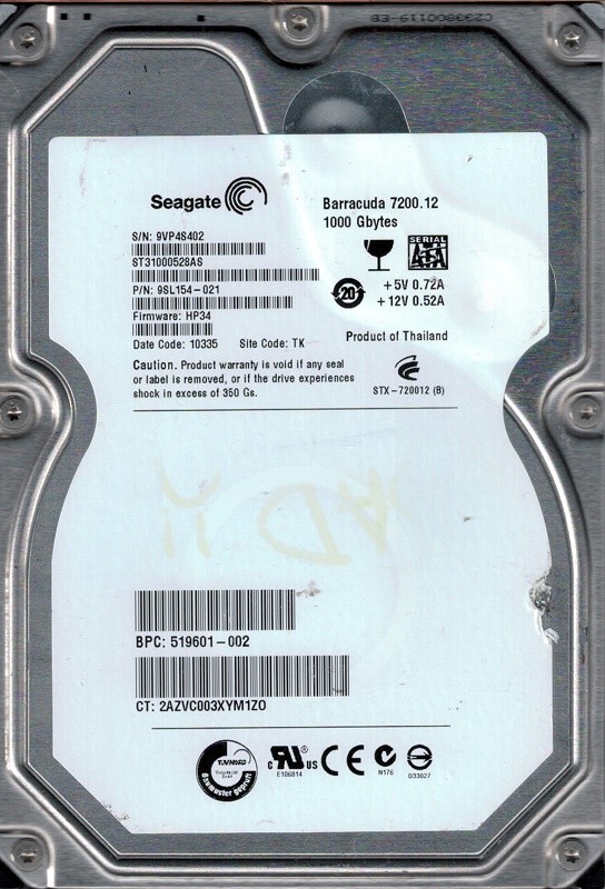 Seagate ST31000528AS P/N: 9SL154-021 F/W: HP34 TK 1TB