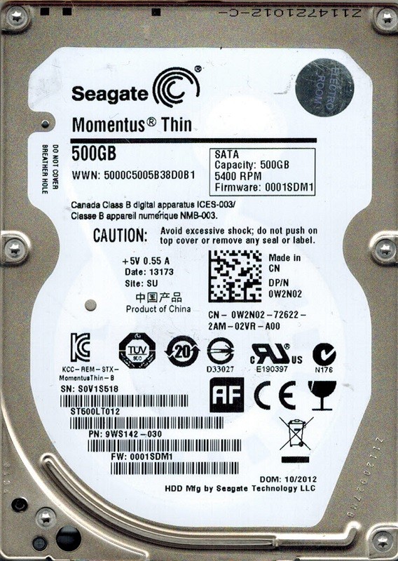 Seagate ST500LT012 P/N: 9WS142-030 F/W: 0001SDM1 SU 500GB