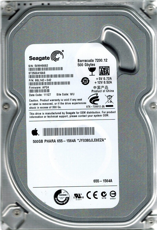 Seagate ST3500418AS MAC 655-1564A P/N: 9SL142-042 F/W: AP24 WU 500GB