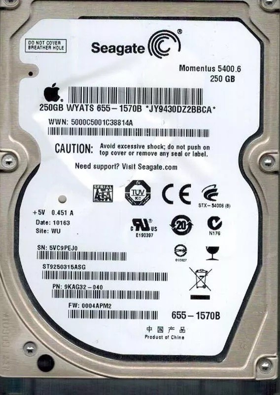 Seagate ST9250315ASG MAC P/N: 9KAG32-040 250GB F/W: 0004APM2 WU APPLE