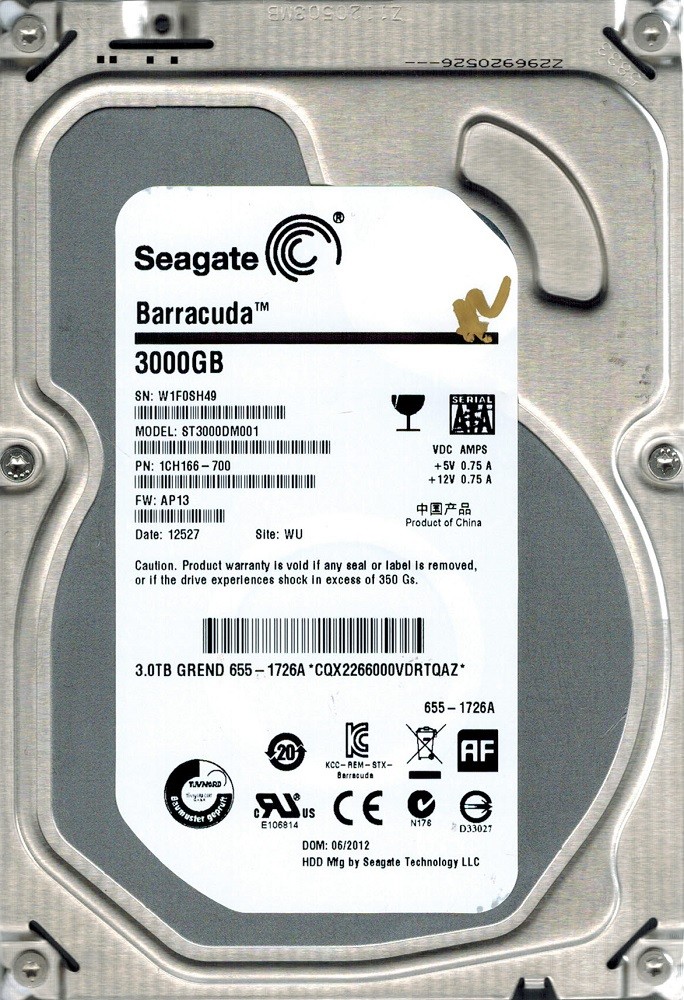 Seagate ST3000DM001 F/W: AP13 P/N: 1CH166-700 WU 3TB