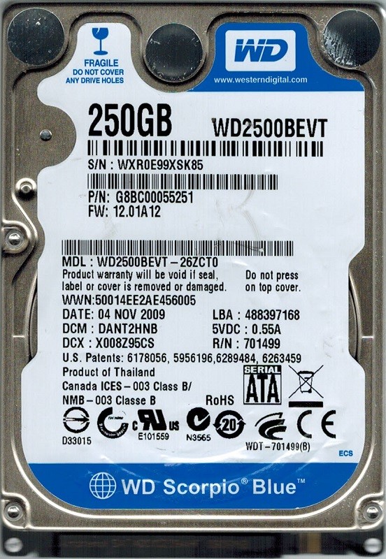 Western Digital WD2500BEVT-26ZCT0 250GB DCM: DANT2HNB