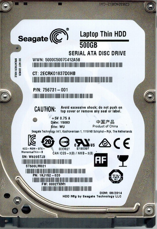 Seagate ST500LM021 SSD Hybrid P/N: 1KJ152-020 F/W: 0002YXM1 500GB WU