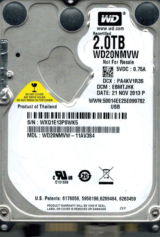 Western Digital WD20NMVW-11AV3S4 DCM: EBMTJHK USB 3.0 2TB