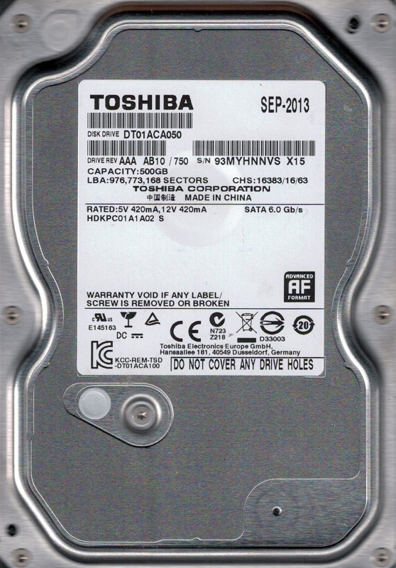 Toshiba DT01ACA050 AAA AB10/750 500GB HDKPC01A1A02