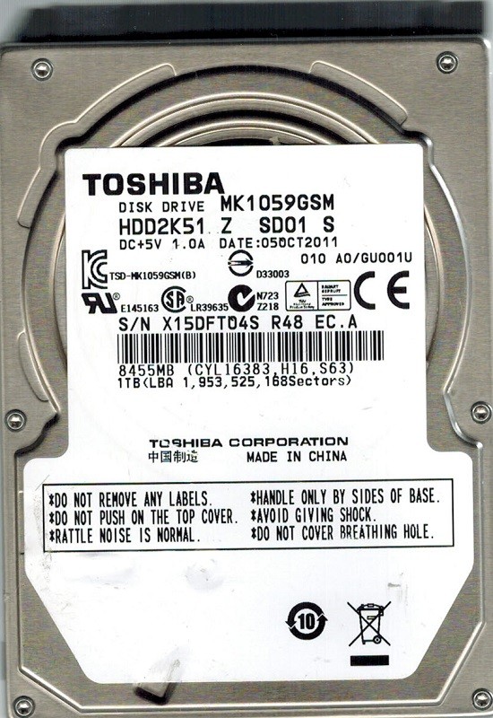 Toshiba MK1059GSM HDD2K51 Z SD01 S 1TB CHINA A0/GU001U
