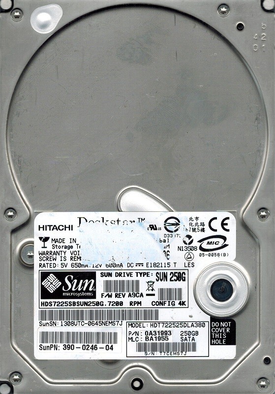 Hitachi HDT722525DLA380 P/N: 0A32552 MLC: BA1769 250GB