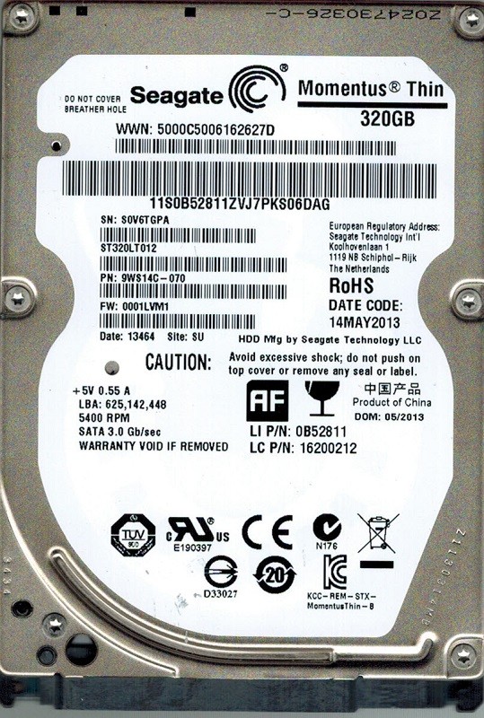 Seagate ST320LT012 P/N: 9WS14C-070 F/W: 0001LVM1 SU 320GB