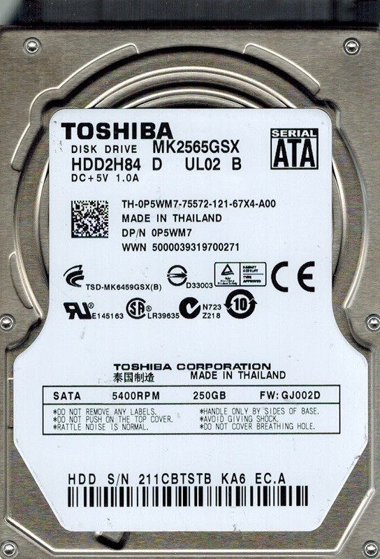 Toshiba MK2565GSX 250GB HDD2H84 D UL02 B THAILAND