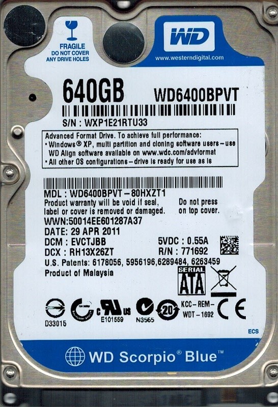 Western Digital WD6400BPVT-80HXZT1 640GB DCM: EVCTJBB