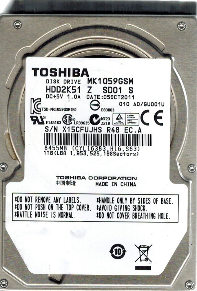 Toshiba MK1059GSM HDD2K51 Z SD01 S 1TB CHINA