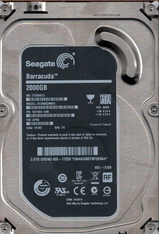 Seagate ST2000DM001 P/N: 1CH164-049 F/W: AP55 2TB TK 655-1725B
