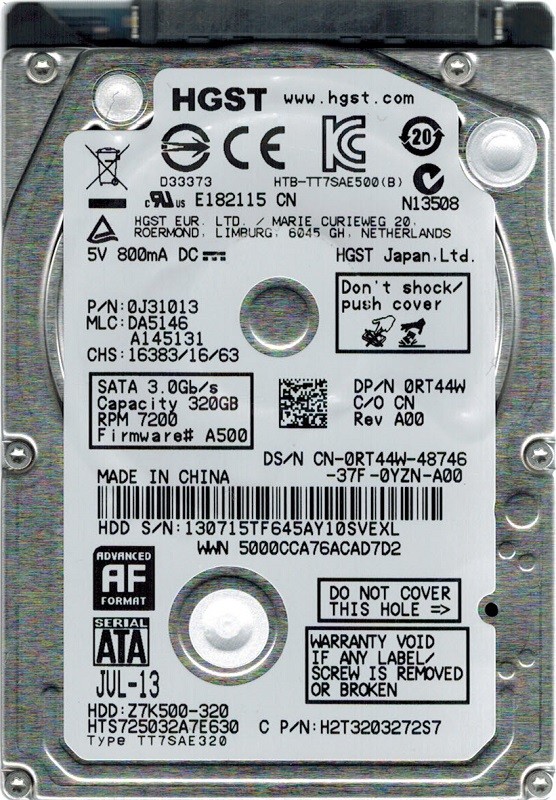 Hitachi HTS725050A7E630 P/N: 0J31013 MLC: DA5146 500GB