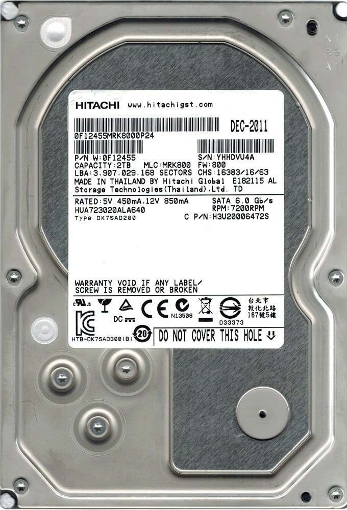 Hitachi HUA723020ALA640 P/N: 0F12455 MLC: MRK800 2TB Thailand