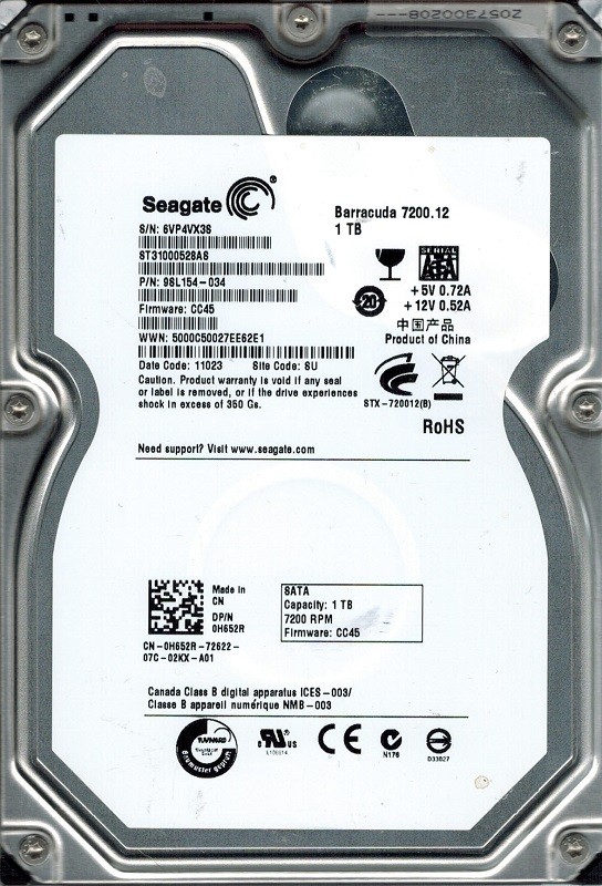 Seagate ST31000528AS P/N: 9SL154-034 F/W: CC45 1TB SU