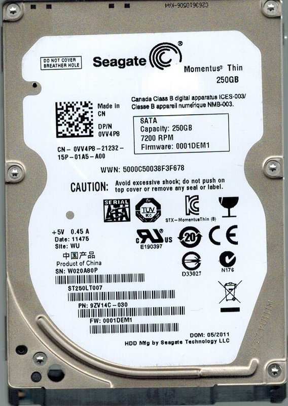 Seagate ST250LT007 P/N: 9ZV14C-030 F/W: 0001DEM1 250GB WU