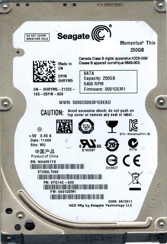 Seagate ST250LT003 P/N: 9YG14C-030 F/W: 0001DEM1 250GB WU