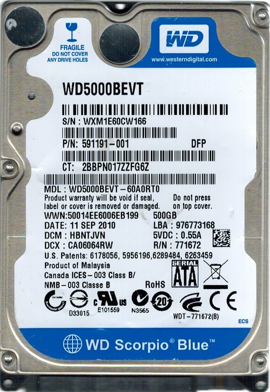 Western Digital WD5000BEVT-60A0RT0 500GB DCM: HBNTJVN