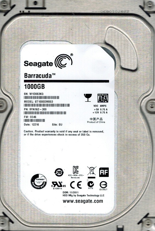 Seagate ST1000DM003 P/N: 9YN162-300 F/W: CC46 1TB SU