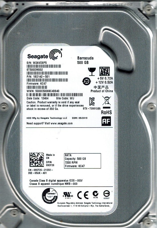 Seagate ST500DM002 P/N: 1BD142-501 F/W: KC47 500GB WU