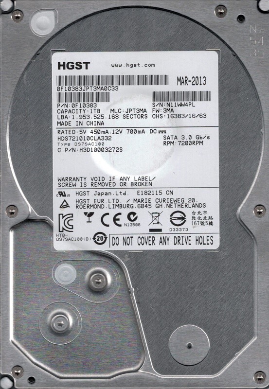 HDS721010CLA332 P/N: 0F10383 MLC: JPT3MA HGST 1TB