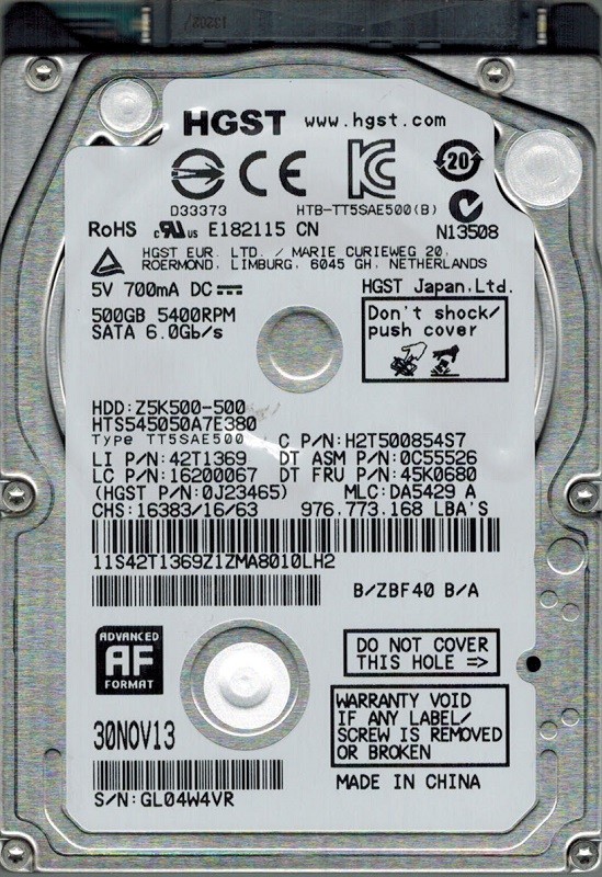 Hitachi HTS545050A7E380 P/N: 0J23465 MLC: DA5429 500GB