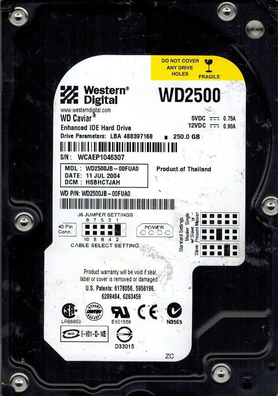 Western Digital WD2500JB-00FUA0 250GB DCM: HSBHCTJAH
