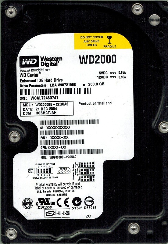 Western Digital WD2000BB-22GUA0 200GB DCM: HSBHCTJAH