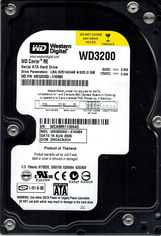 Western Digital WD3200SD-01KNB0 320GB DCM: DSCACA2CH