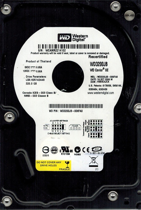 Western Digital WD3200JB-00KFA0 320GB DCM: HSBACAJCA