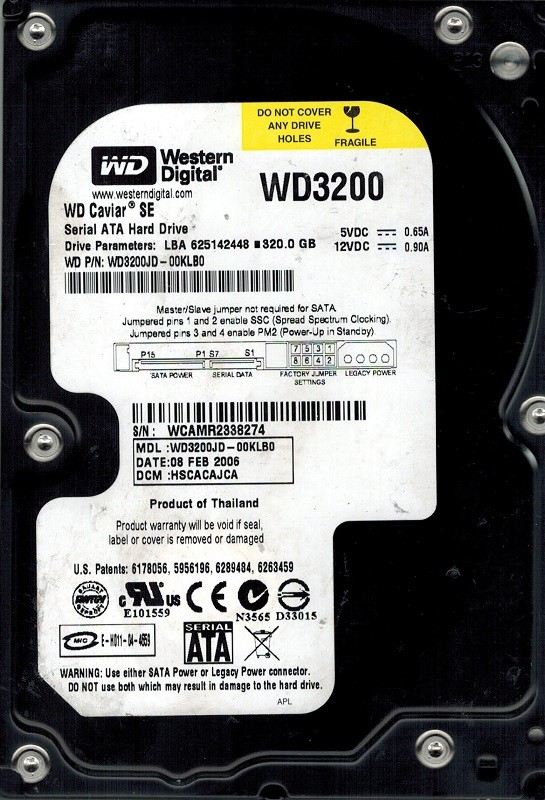 Western Digital WD3200JD-00KLB0 320GB DCM: HSCACAJCA