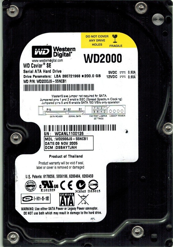 Western Digital WD2000JS-55NCB1 200GB DCM: DSBAYTJAH