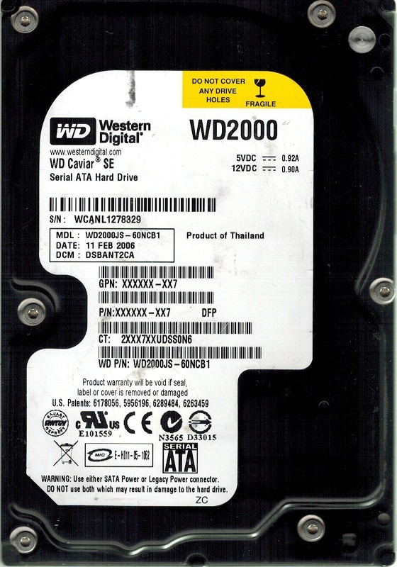 Western Digital WD2000JS-60NCB1 200GB DCM: DSBANT2CA