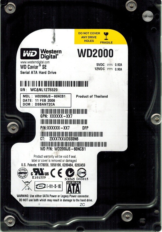 DCM Western Digital 200GB WD2000JS-60NCB1 Dcm HBBHNT2AHN 
