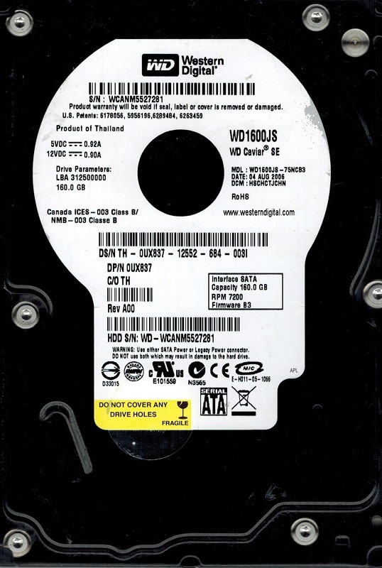 Western Digital WD1600JS-75NCB3 160GB DCM: HSCHCTJCHN