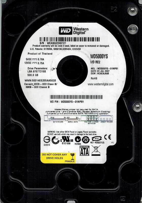 WD5000YS-01MPB1 Western Digital DCM: HCACAJAAB 500GB
