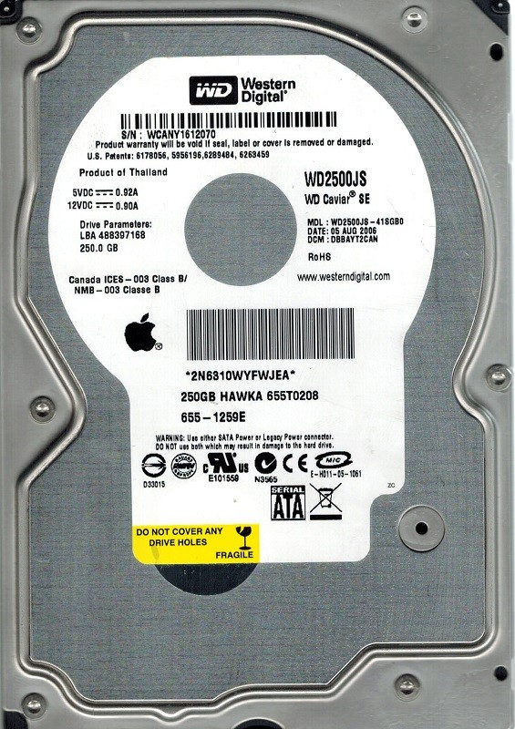 Western Digital WD2500JS-41SGB0 MAC 250GB DCM: DBBAYT2CAN APPLE