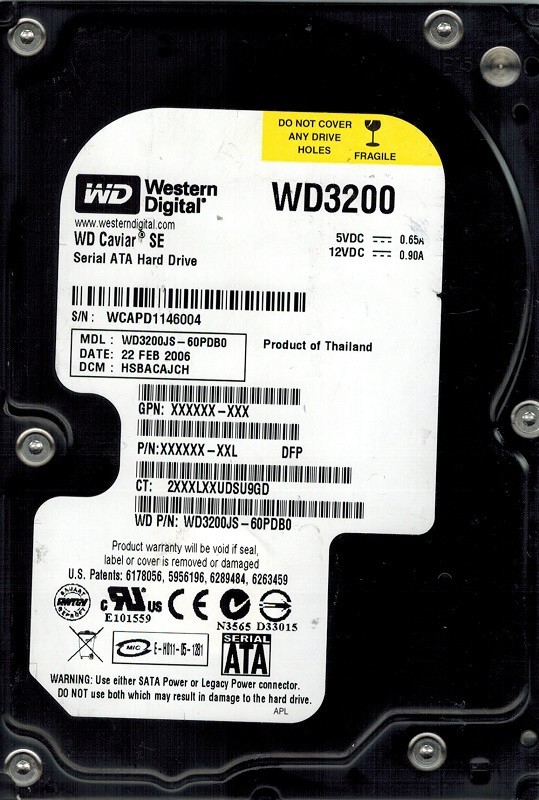 Western Digital WD3200JS-60PDB0 320GB DCM: HSBACAJCH