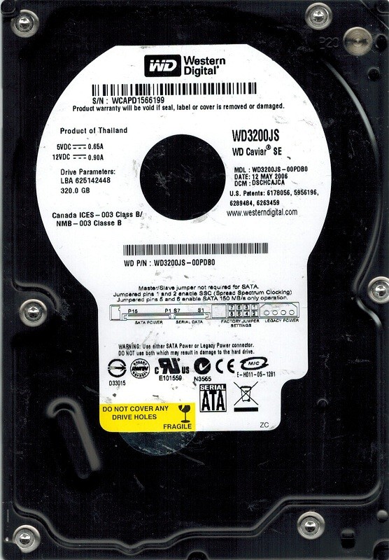 Western Digital WD3200JS-00PDB0 320GB DCM: DSCHCAJCA